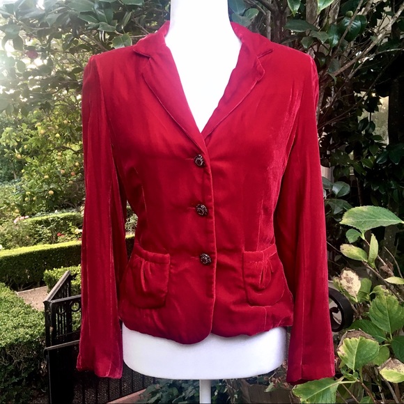 Vintage Jackets & Blazers - Vintage 1930s Red Silk Velvet Jacket Womens Small